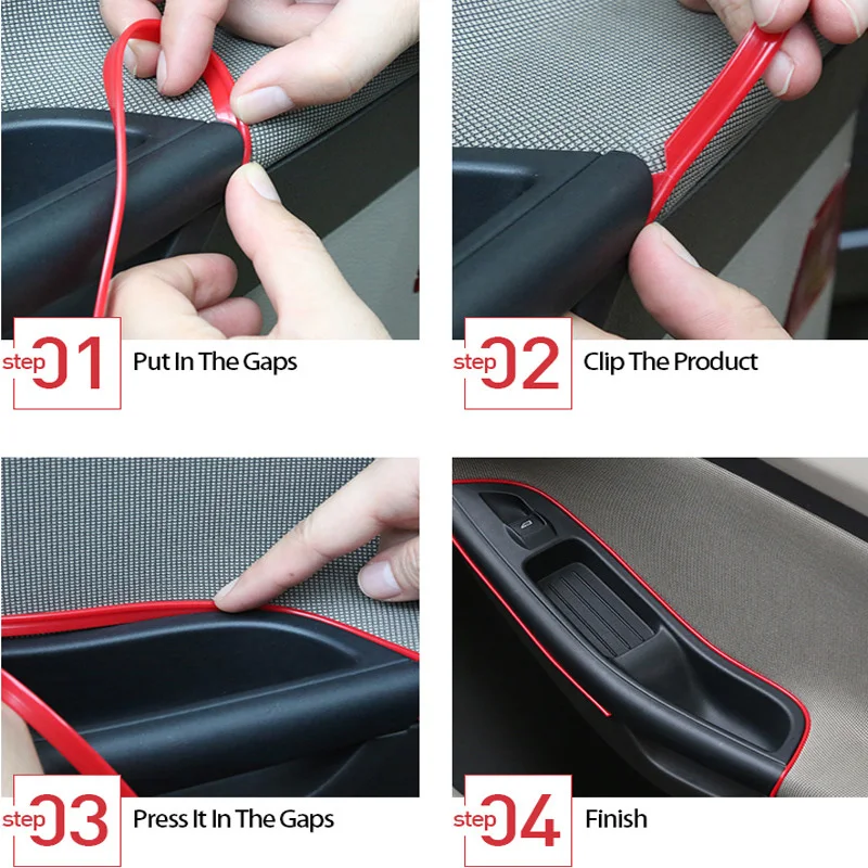 5M Red Door Panel Gap Trim Molding Moulding Strip Line Red For Car Accessory