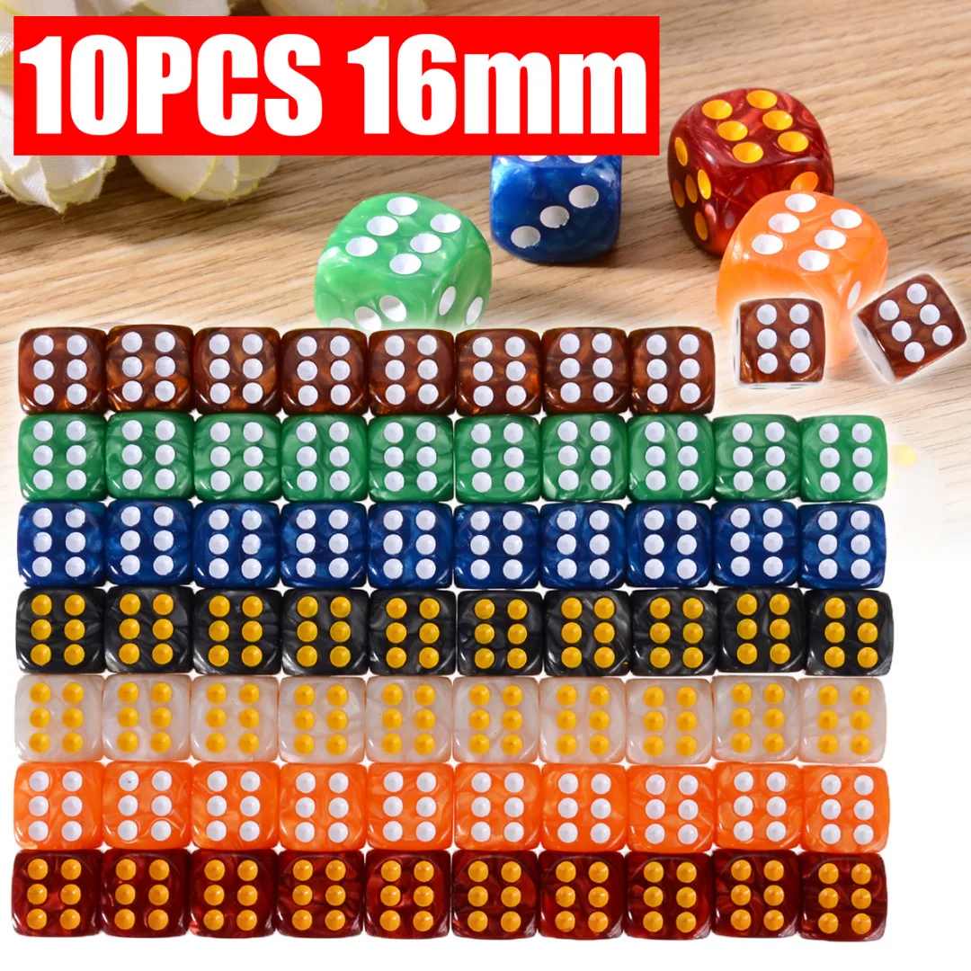 Hot 10pcs Round Corner Pearl Gem Dice 6 Sided 16mm Dice Playing Table Board Bar Games Party Funny Tools Entertainment Supplies