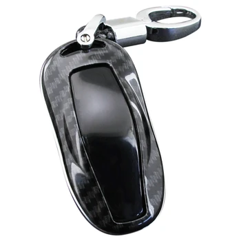 

Carbon Fiber Key Case Cover, Key Fob Cover Car Remote Control Protection Case Hard Case with Key Ring for Tesla Model X
