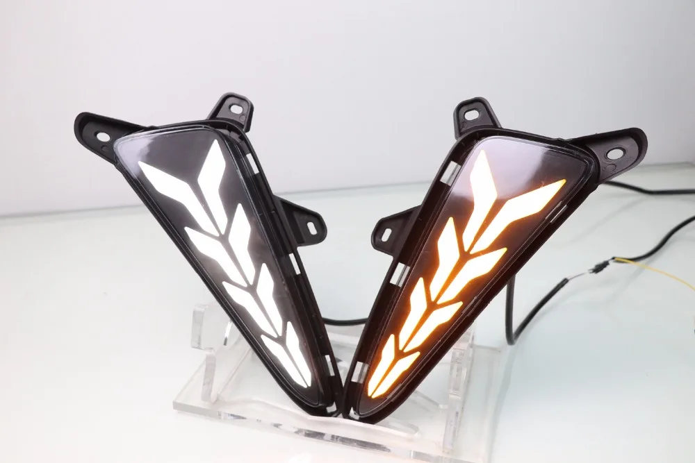 Qirun led drl daytime running light for Toyota CHR 2018 with Dynamic moving yellow turn signal and blue night |