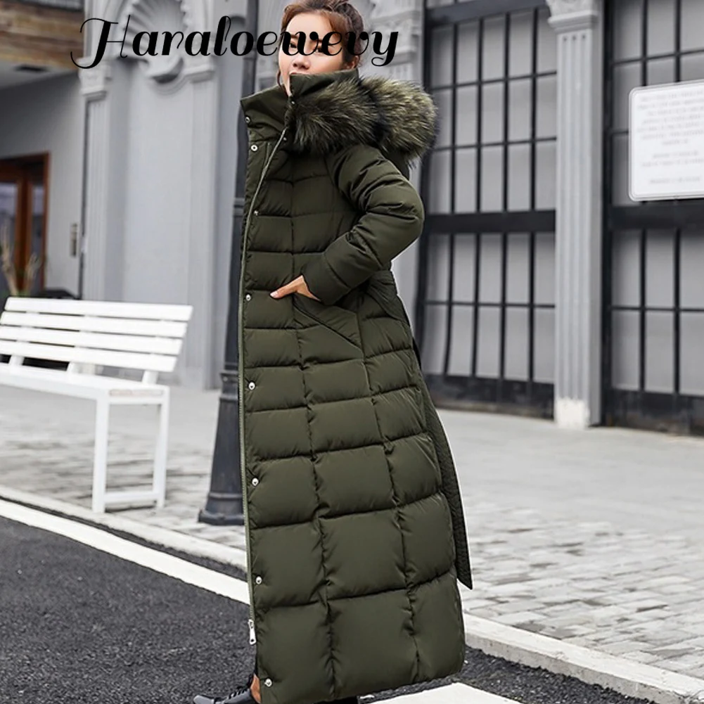 Winter Women Down Jacket Long Hooded Fashion Snow Clothing Warm Cotton-padded Long Sleeve Parkas Down Coat For Female#734