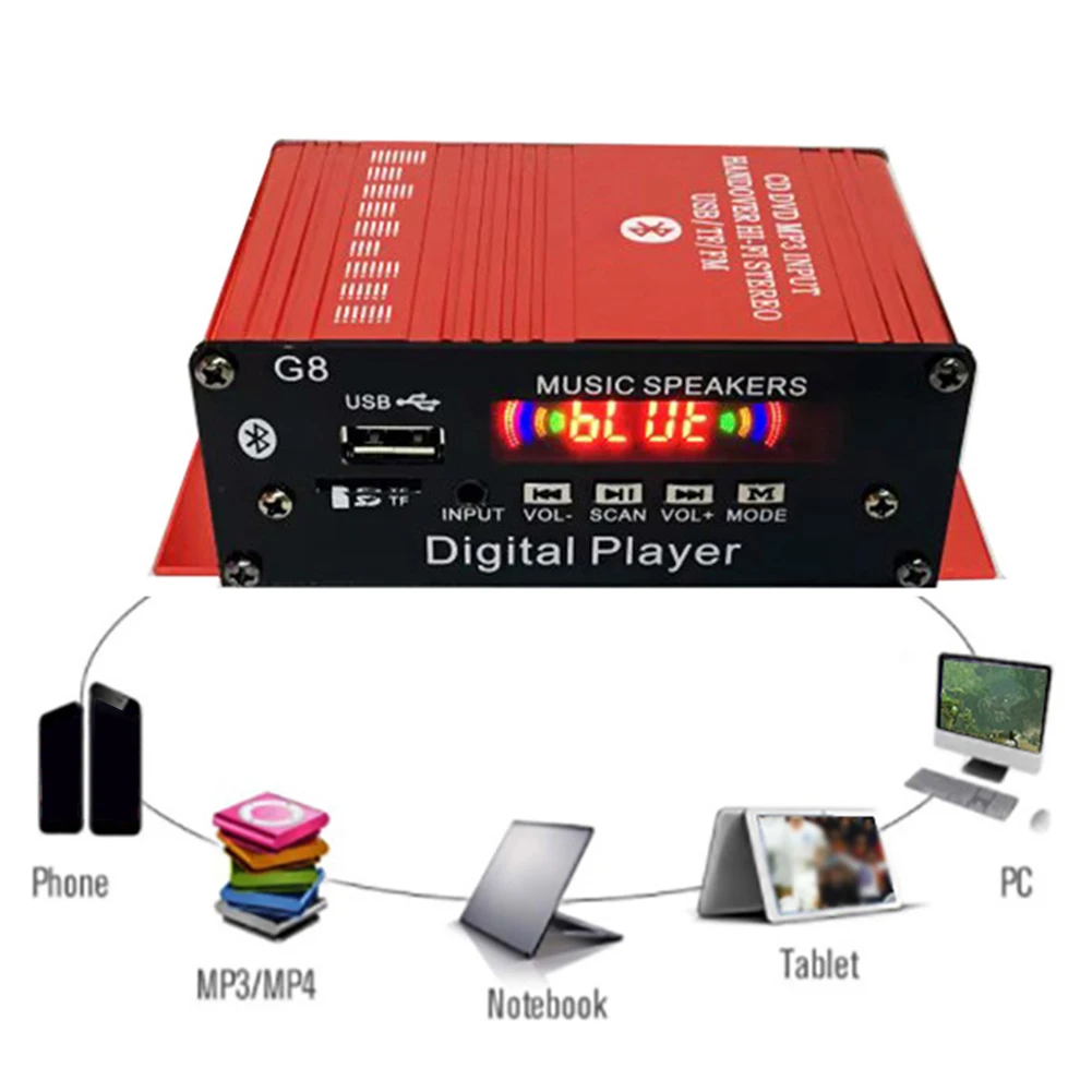 Audio Home With Remote Control Car Stereo Power Amplifier Smart 12V Bluetooth FM Radio Mini LCD Digital Low Noise Aluminum