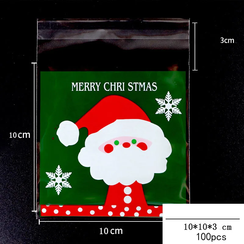 9 100 шт 10*10+ 3 см Рождество прозрачный мини-пакеты печенья DIY выпечки печенья торт конфеты, продукты пакет самоклеющиеся подарочные пакеты - Цвет: 9