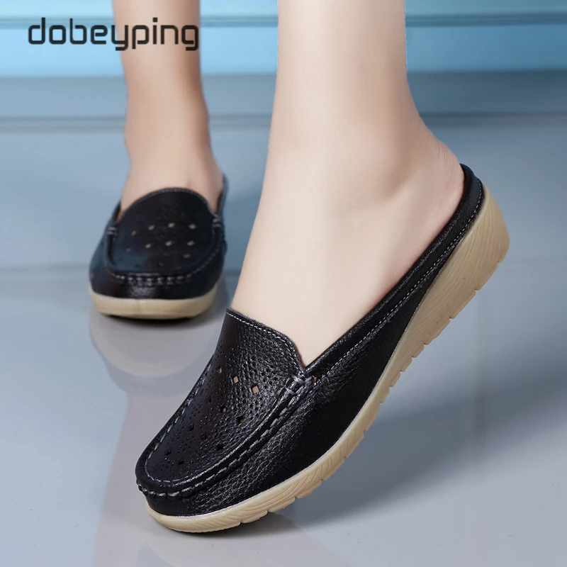 dobeyping Cut-Outs Summer Woman Shoes Genuine Leather Women Flats Hollow Women's Loafers  Soft Mother Moccasin Shoe Size 35-41
