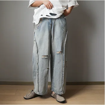 

Spring Jeans Retro Women Elastic Waist Casual Denim Pants 2020 New Ladies Embroidery hole Loose All-match Denim Trousers
