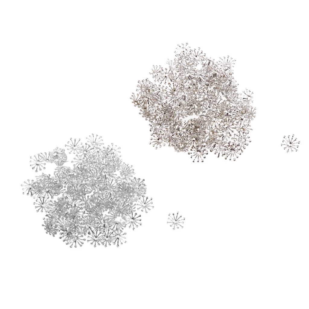 Pack of 200 Pcs 0.51inch White silver color Tone Copper Filigree Flower Bead Caps End Caps 13mm in Diameter for DIY Jewelry Making