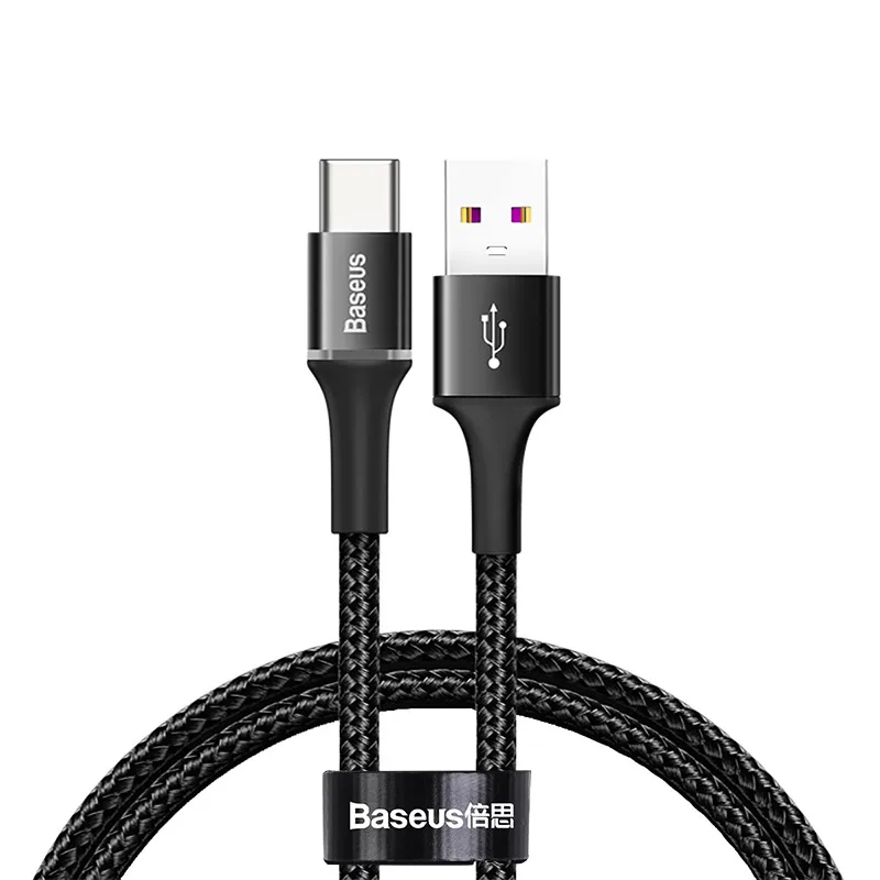 Black Baseus 5A usb type-C кабель для huawei mate 20 P30 P20 P10 Pro Lite Honor 40W быстрая зарядка зарядное устройство USB-C кабель type-C провод шнур - Цвет: Black
