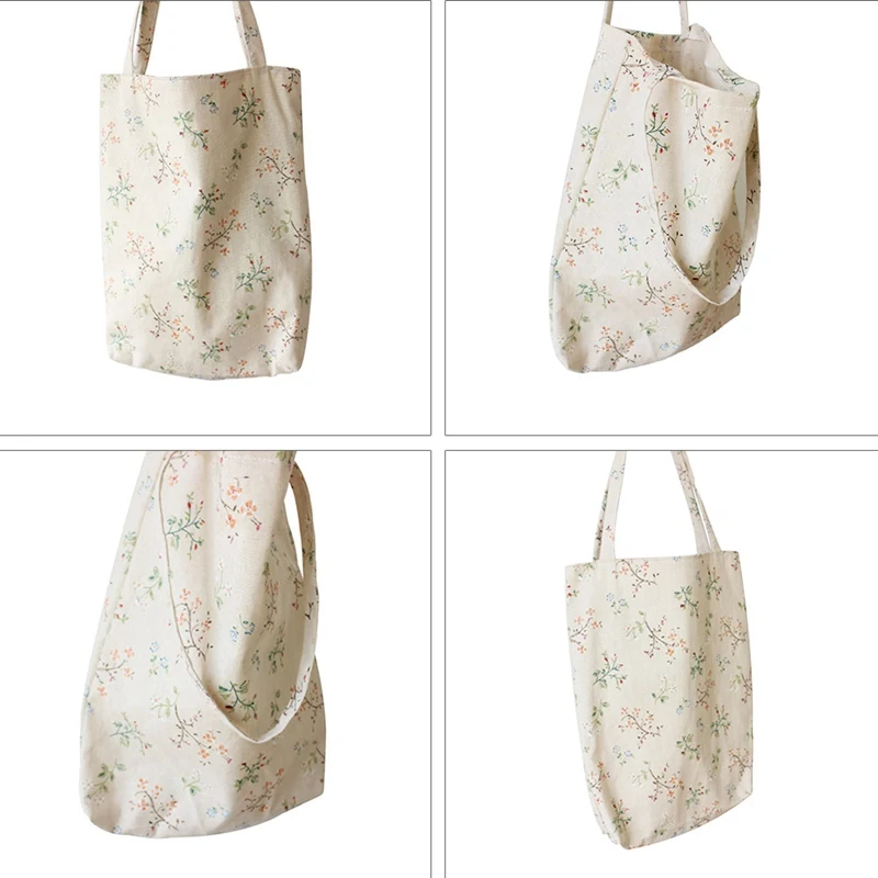 Женская Цветочная хлопковая Льняная сумка на одно плечо для покупок, Большая вместительная Повседневная пляжная сумка-портфель, сумка для путешествий
