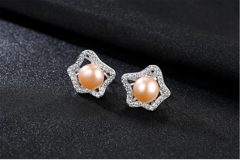 

S925 sterling silver flower earrings zircon freshwater pearl ladies earrings MGB32
