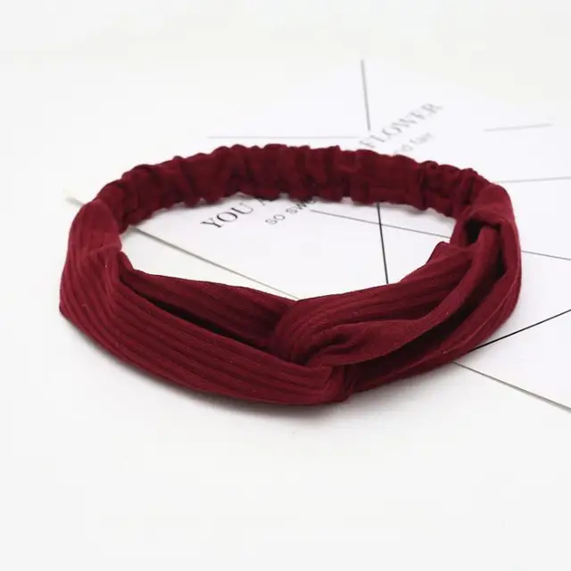 2021 Women Solid Headband Turban Elastic Headwear Head Wrap Women Hair Accessories for Women Striped Hair Bands wine red2
