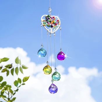 

H&D Heart Shaped Tree of Life Suncatcher Rainbow Maker Window Hanging Crystals Pendant Chakra Decor Christmas Tree Ornament Gift