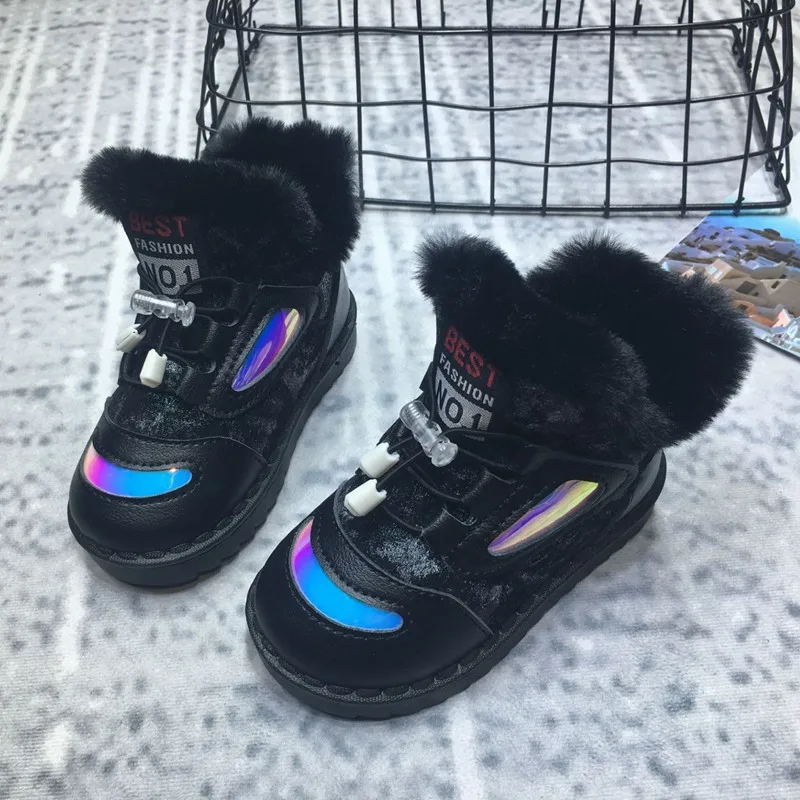 

Korean-style Solid Color Classic Really Rabbit Fur Warm Short Boots Girls Cotton-padded Shoes 2019 Winter New Style CHILDREN'S S
