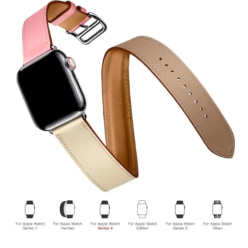 Ремешок mixcolor для iWatch серии 5 4 3 2 1 Двойная кожаная Петля для Apple Watch 42 мм 38 мм 40 мм 44 мм Мода