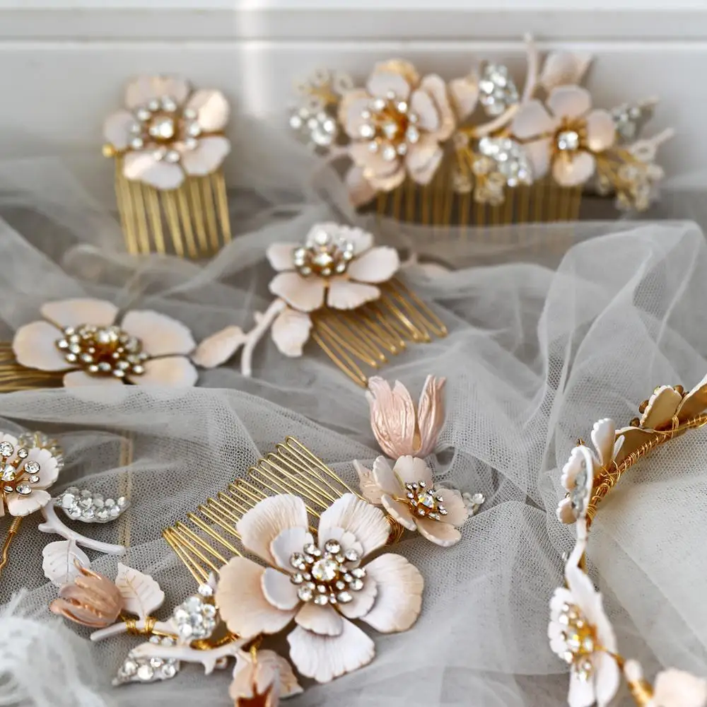 Винтажный цветочный гребень для волос в виде листьев зажим Хрустальный головной убор со стразами невесты тиары головной убор Свадебные украшения Свадебные аксессуары m239
