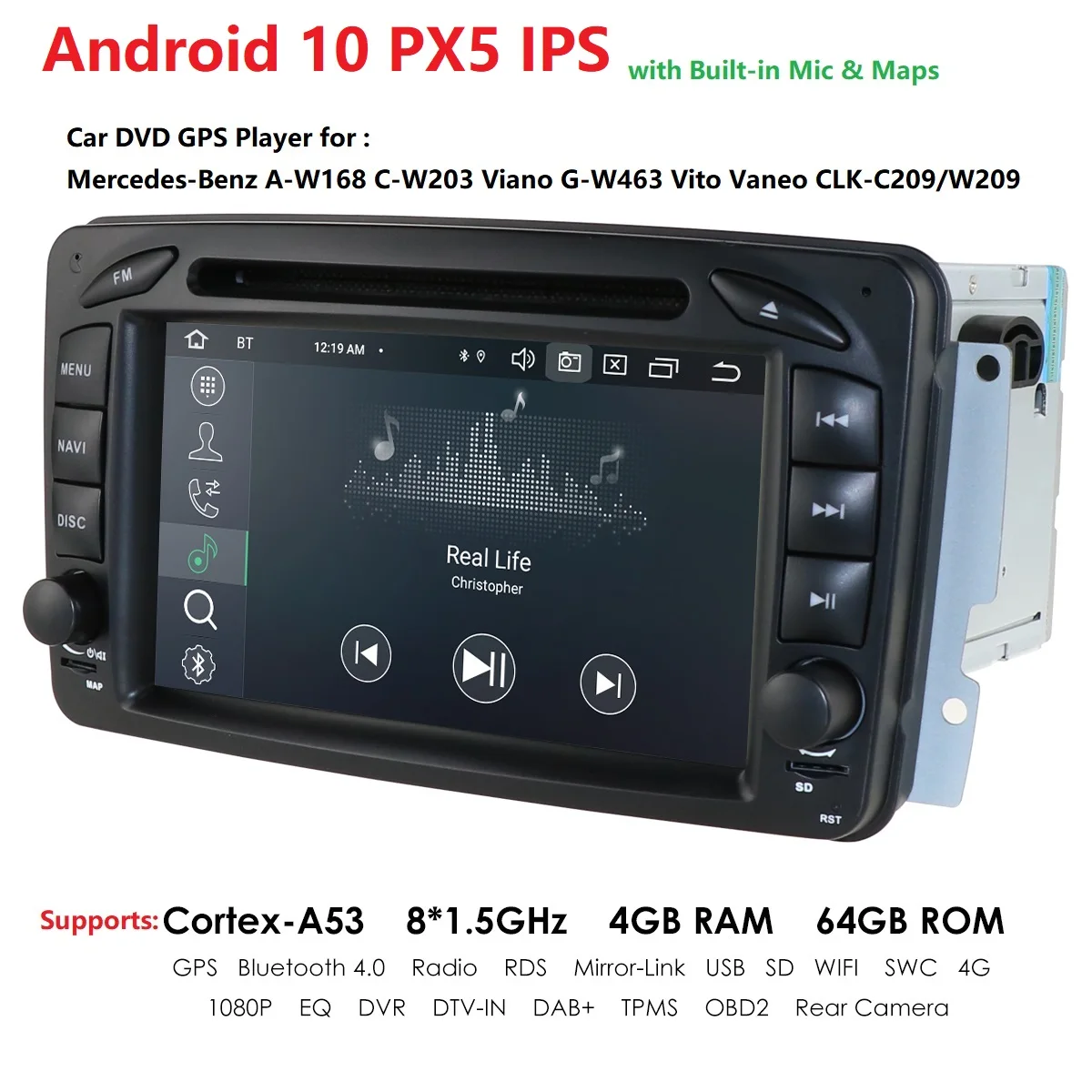 Автомагнитола для Mercedes Benz W209 W203 W168 ML W163 W463 Viano W639 Vito Vaneo SWC Canbus PX5 OTCA CORE 7 дюймов Android 10