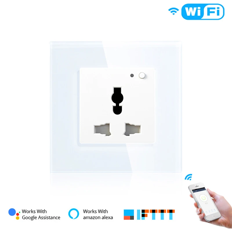 White Универсальная WiFi умная настенная розетка 13A розетка стеклянная панель французское приложение дистанционное управление работает с Amazon Echo Alexa Google Home - Цвет: White