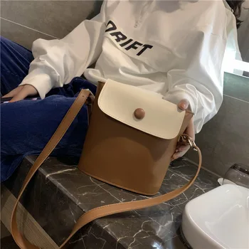 

Retro Bucket Bag Women's 2020 Spring New Style Simple Wide-Strap Crossbody Bag Small Black Bag