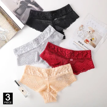 

Woman Panties Sexy Lace knickers Hollow-out Transparent Breathable Briefs Brand Quality Female Underwear 3 Pcs /set Dropshipping