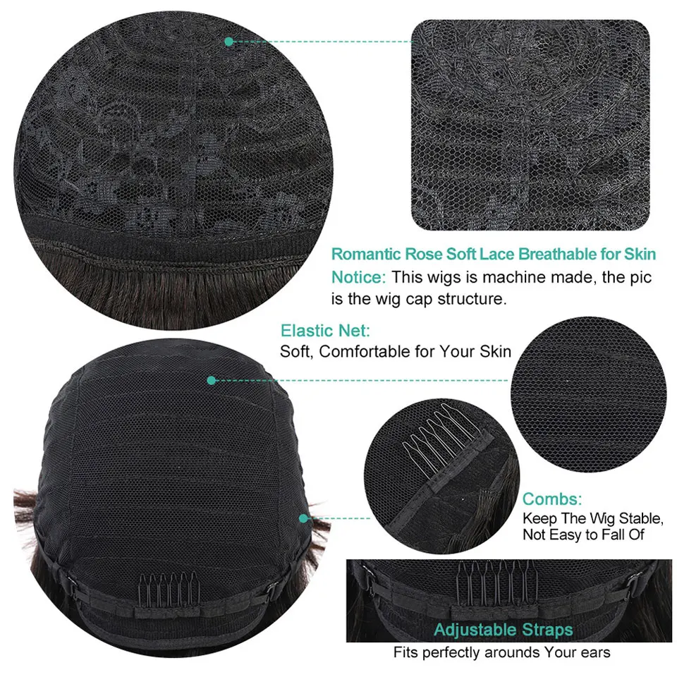 Solta com Franja Perucas de Cabelo Humano com Franja para Preto Peruca Profunda Completa Máquina Feita Remy Glueless Brasileiro Feminino 6 Peruca profunda solta com franja completa máquina
