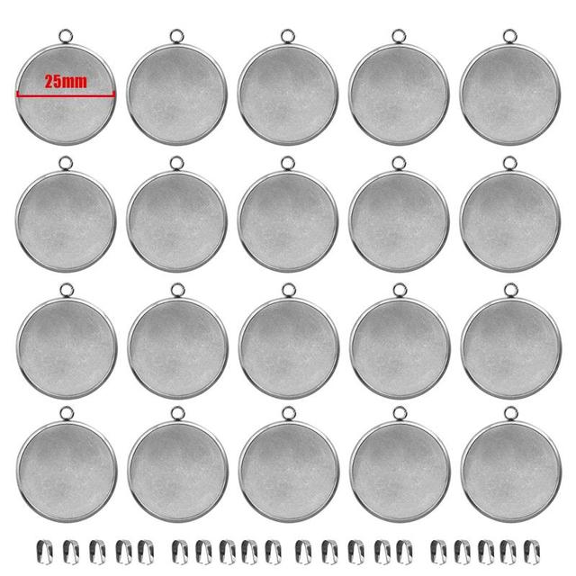 Stainless Steel 20/25/30mm Round Pendant Cabochon Base Settings Blank Tray For Necklace Jewelry Making DIY