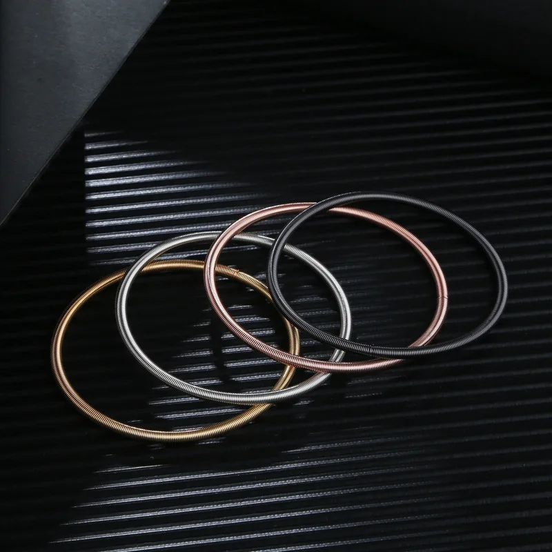 HuPo.HuTu.  Stylish And Simple Personality Diameter 3mm Spring Coil Bracelet Men Screw Head Open Carbon Steel Bracelet Women 2