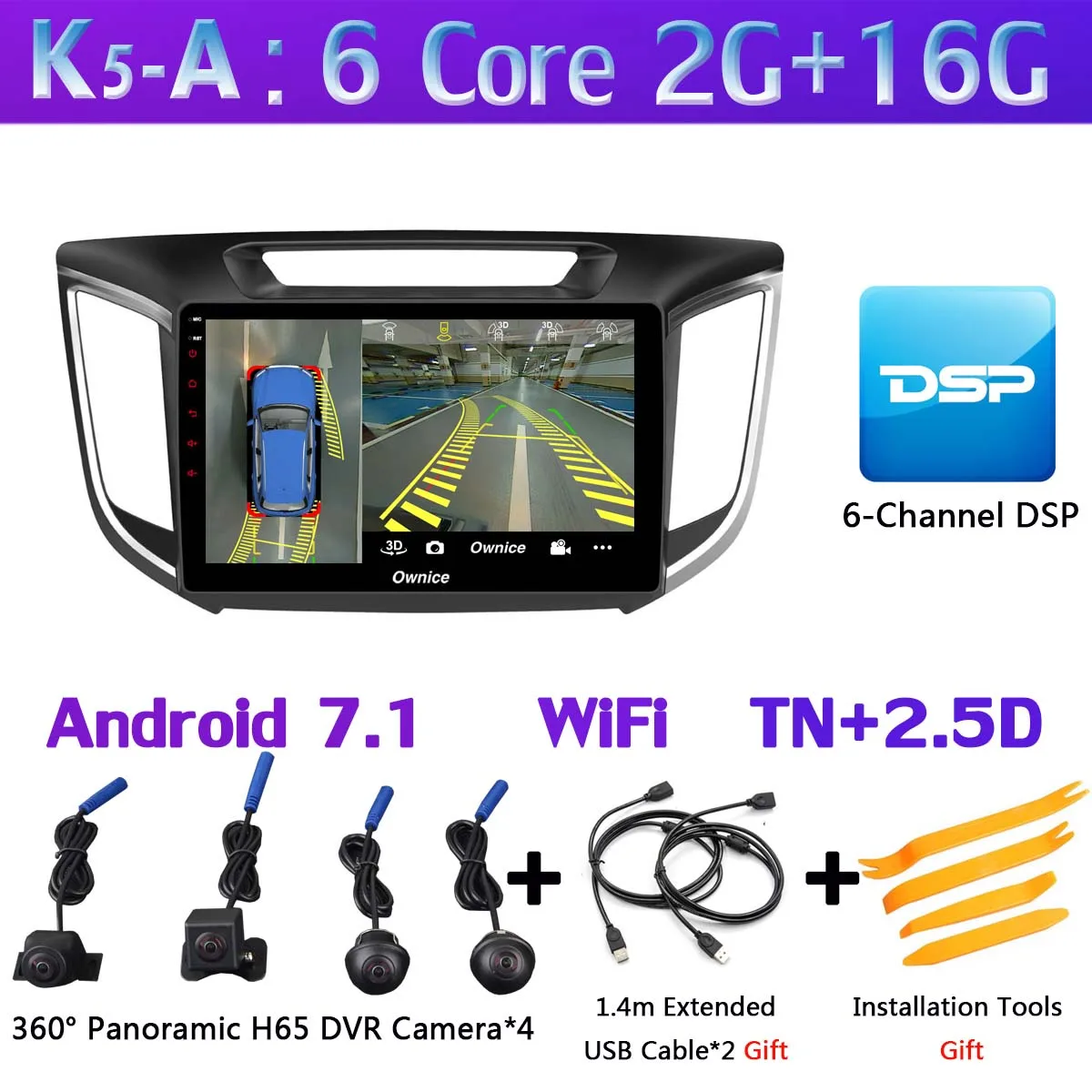 360 ° панорамная камера Android 9,0 Octa 8 Core 4G+ 64G Автомобильный Радио мультимедийный плеер gps DSP CarPlay для hyundai Creta IX25 - Цвет: K5-A