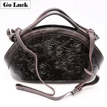 Бренд GO-LUCK, женская сумка через плечо из натуральной кожи с цветочным принтом, женские сумки-мессенджеры из воловьей кожи, сумка-тоут с верхней ручкой