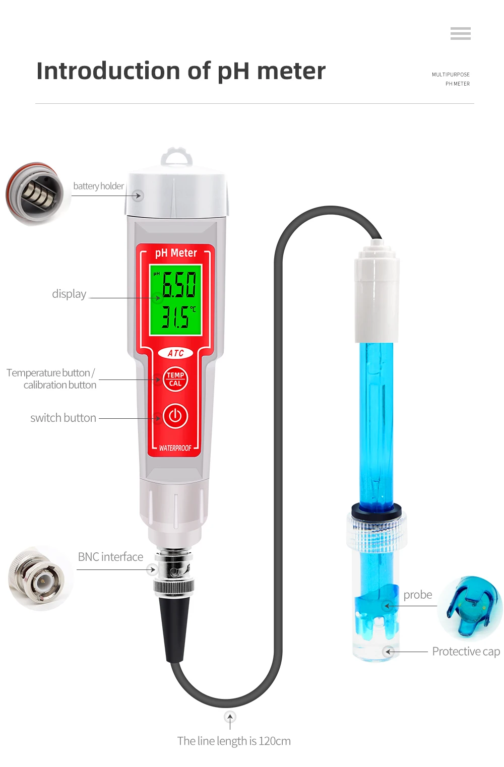 Digital 2 in1 PH Temperature Water Quality Tester Backlight Hydroponics PH Meter
