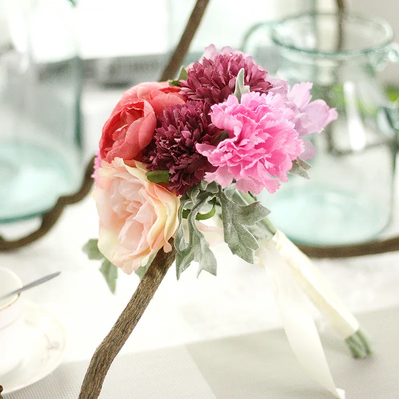Ручной свадебный букет, Шелковый Пион, роза, гибридный букет, искусственный цветок, свадебное украшение, сделай сам, для дома, вечерние