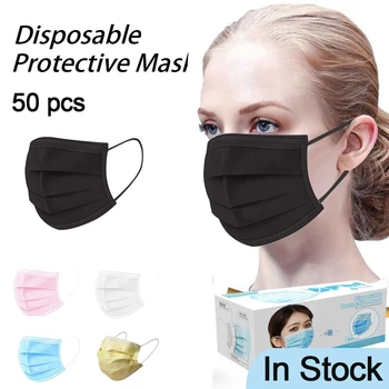 

50 Pcs Disposable Mask Air Purifying Face Mask Mouth Cover Funda Mascarilla Mondkapjes Black Blue White 3 Layer Filter Masks Au4