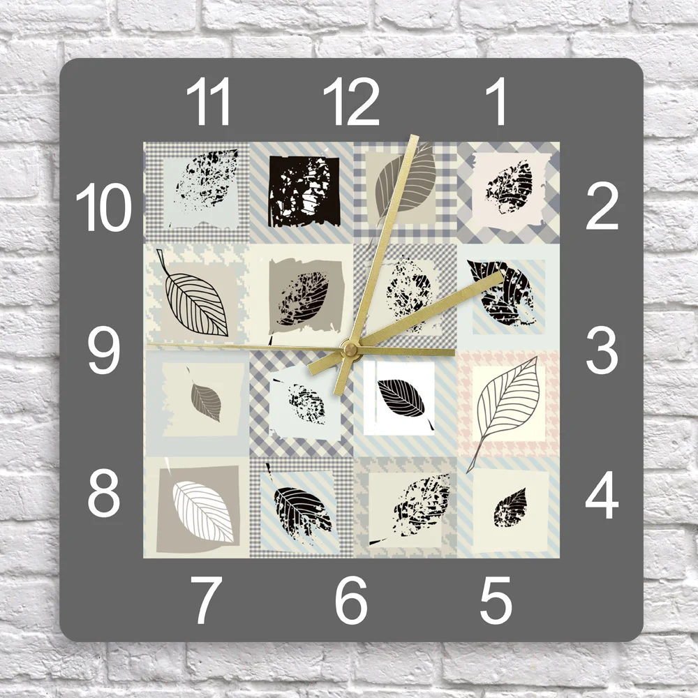 Leaf Texture Pattern Minimalist Fashion Printed Acrylic Wall Clock Modern Design Home Decor Non Ticking Quartz Hanging Clocks