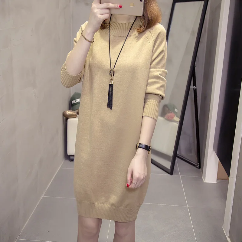 

2019 Autumn And Winter Korean-style New Style Loose-Fit Mid-length Pullover Large Size Knitted Shirt Base Shirt