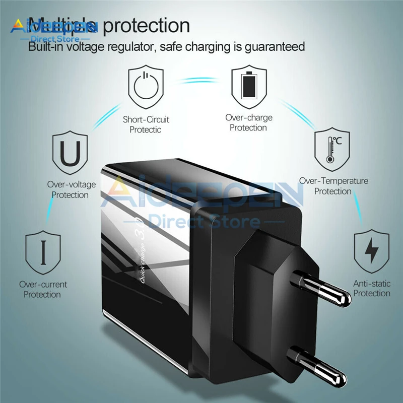QC3.0 4 порта USB быстрое зарядное устройство 5 в 3 А мобильный телефон USB быстрое зарядное устройство адаптер ЕС США Великобритания Разъем для iPhone samsung Xiaomi huawei