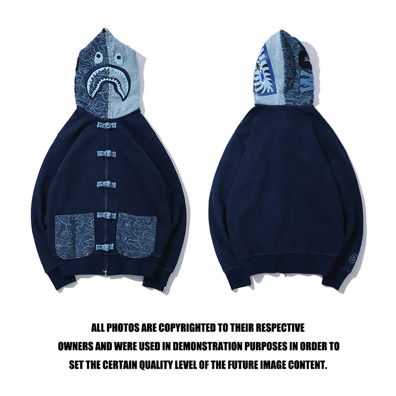 Popular Brand Ape Head Shark Coat Chinese Costume-Style Chinese-style Cowboy Wash Cloth Hoodie Men And Women Couples Coat