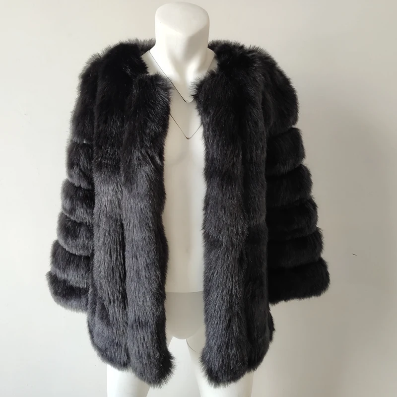 New Autumn Winter Fur Coat Women Clothes High Quality faux fox Fur overcoat Plus Size Thicken Warm Long Coats Female - Цвет: Черный