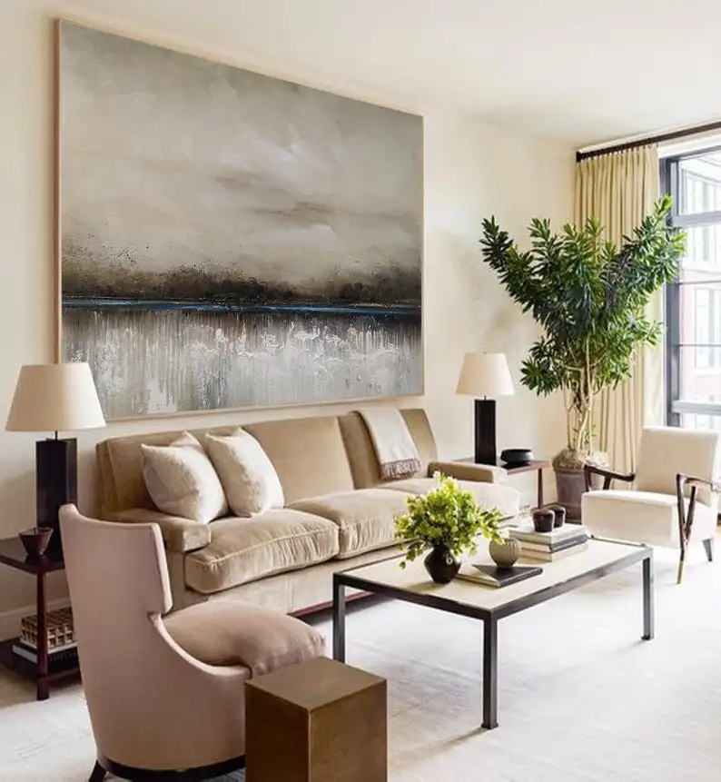 

Sea Abstract Painting,Ocean Landscape Painting,Gray Abstract Painting,Sky Landscape Painting,Large Abstract Painting On Canvas
