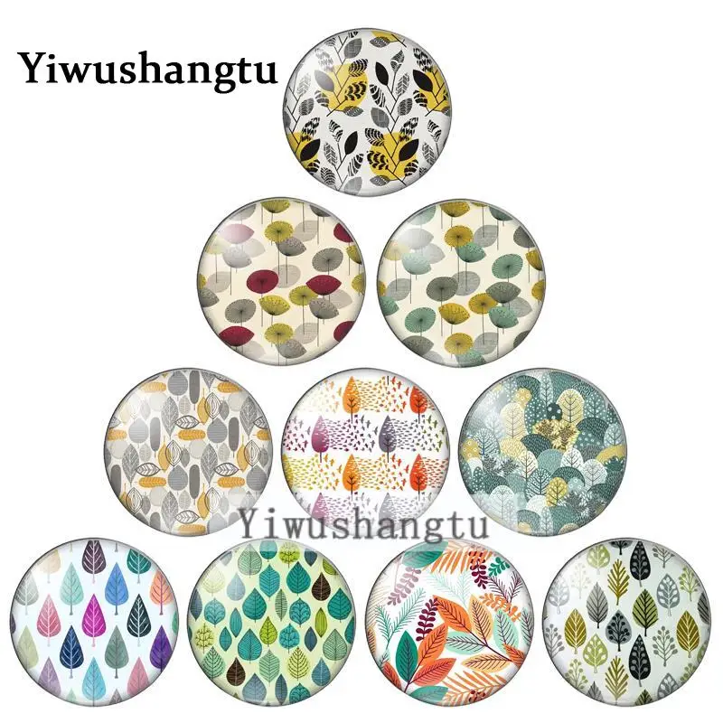 Tree leaves Colourful tropical plant painting 12mm/18mm/20mm/25mm Round photo glass cabochon demo flat back Making findings | Украшения и