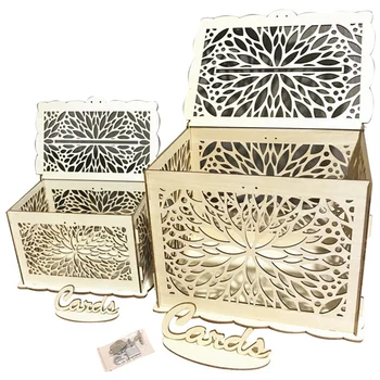 

Diy Rustic Hollow Wooden Knot Wedding Gift Card Box Money Letter Box Wedding Party Sign In Box Wedding Party Decoration-Small