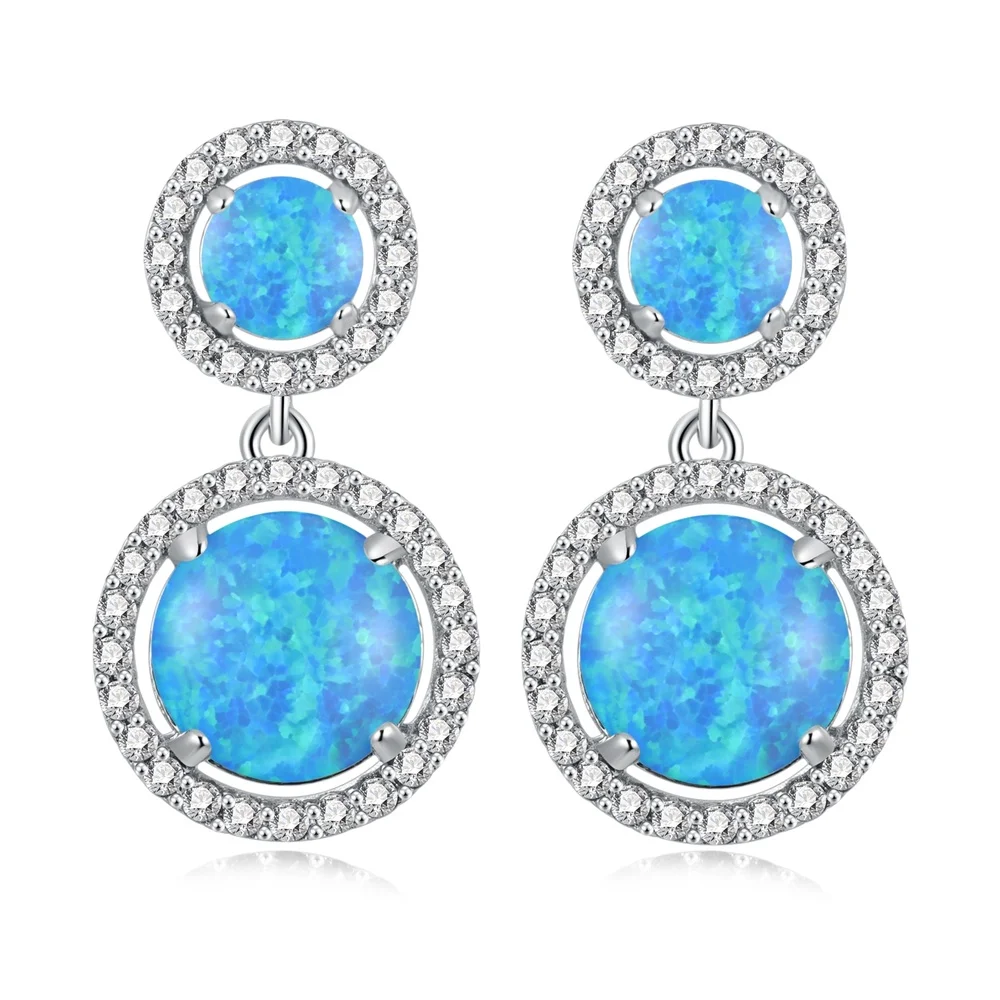 Женские серьги гвоздики с опалом Белым Круглым камнем|silver earrings|wholesale silver earringsearrings