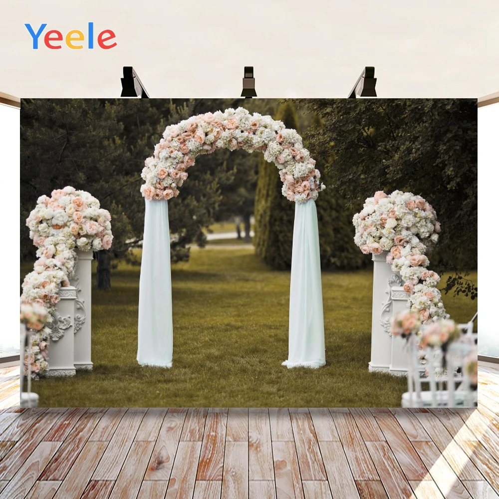 

Yeele Weeding Stage Flowers White Pillar Grassland Vinyl Backdrops Photophone Baby Photo Studio for Decoration Customized Size