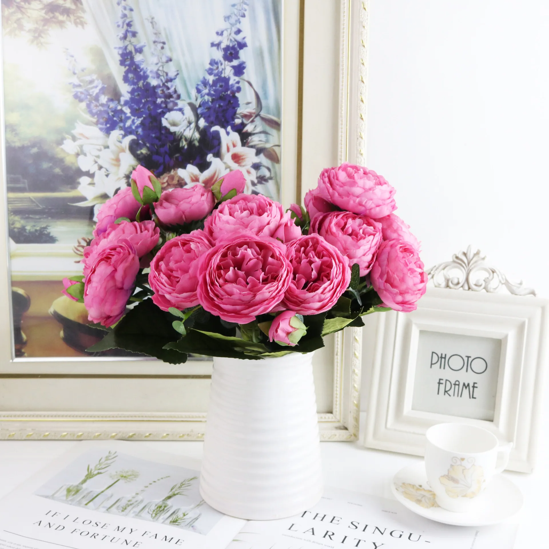 30cm Rose Pink Silk Bouquet Peony Artificial Flowers 5 Big Heads 4