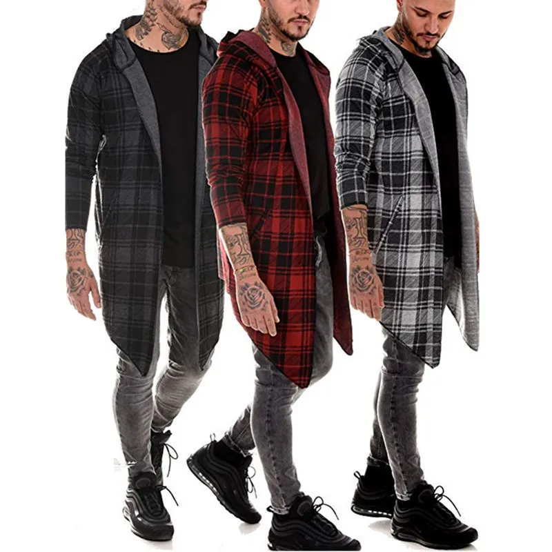 

2020 mens long coat autumn spring trench coat men steampunk High Street overcoat rompeviento larga hombre plaid trench