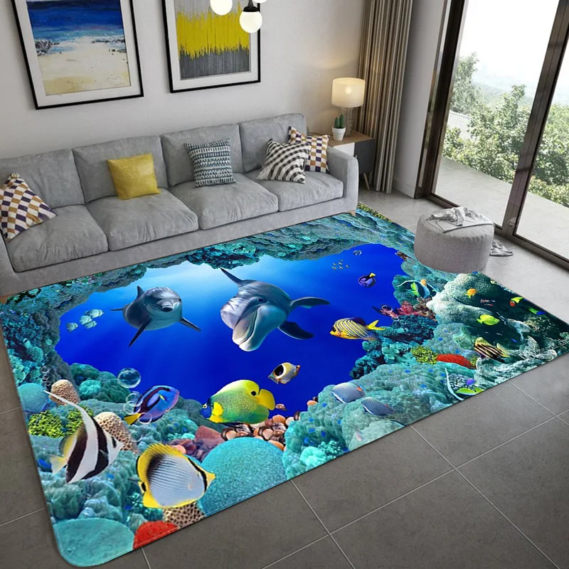 Modern Shabby Rug Nature Print 3D Effect Grey Living Room Carpets Novelty Mats 
