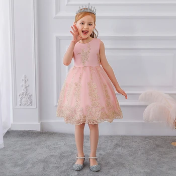 

2020 Vintage Embroidery Girls Dresses For Party And Wedding Dress Ball Gown Children Clothing Sleeveless Princess Dress 10 Years