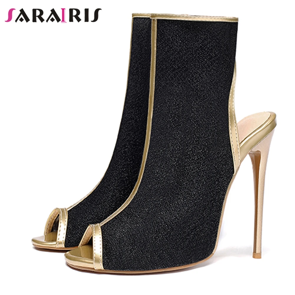 

SARAIRIS 34-47 Female Peep Toe Zipper Boots 2020 Wedding Party Shoes Woman Sexy High Heel Summer Shoes Woman