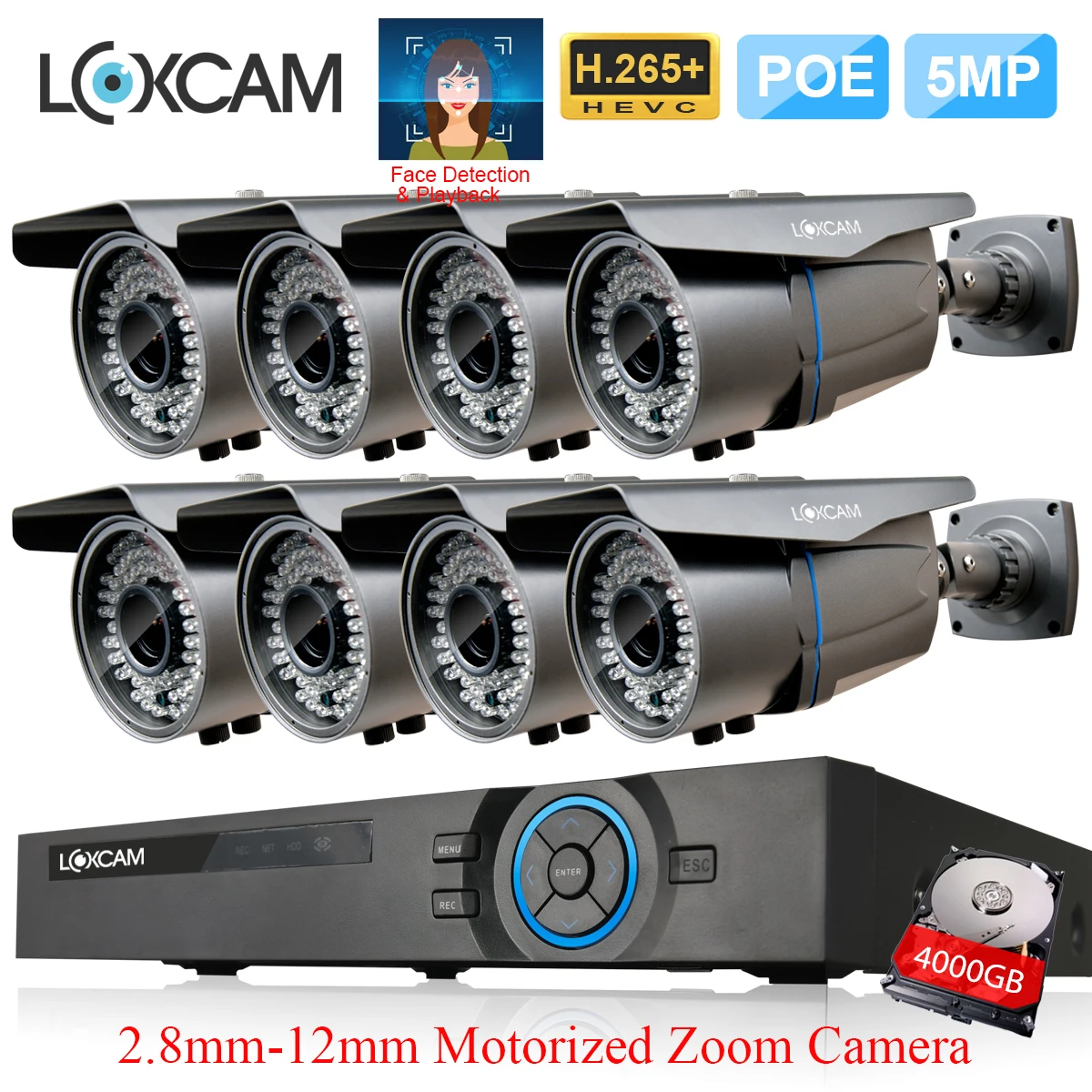 LOXCAM H.265+ CCTV NVR система 8CH POE NVR комплект 48 В 5.0MP POE ip-камера безопасности 2,8-12 мм моторизованный зум система видеонаблюдения