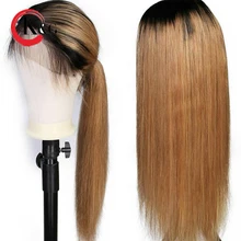 Кунганг Омбре цвет кружева передние человеческие волосы парики 1B/27 прямые бразильские Remy человеческие волосы парик для женщин отбеленные узлы предварительно выщипанные