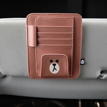 

Car Sun Visor Storage Organizer Multifunctional PU Bear Brown Car Storage Bag Auto Ticket Card Holder Styling Car Accessories