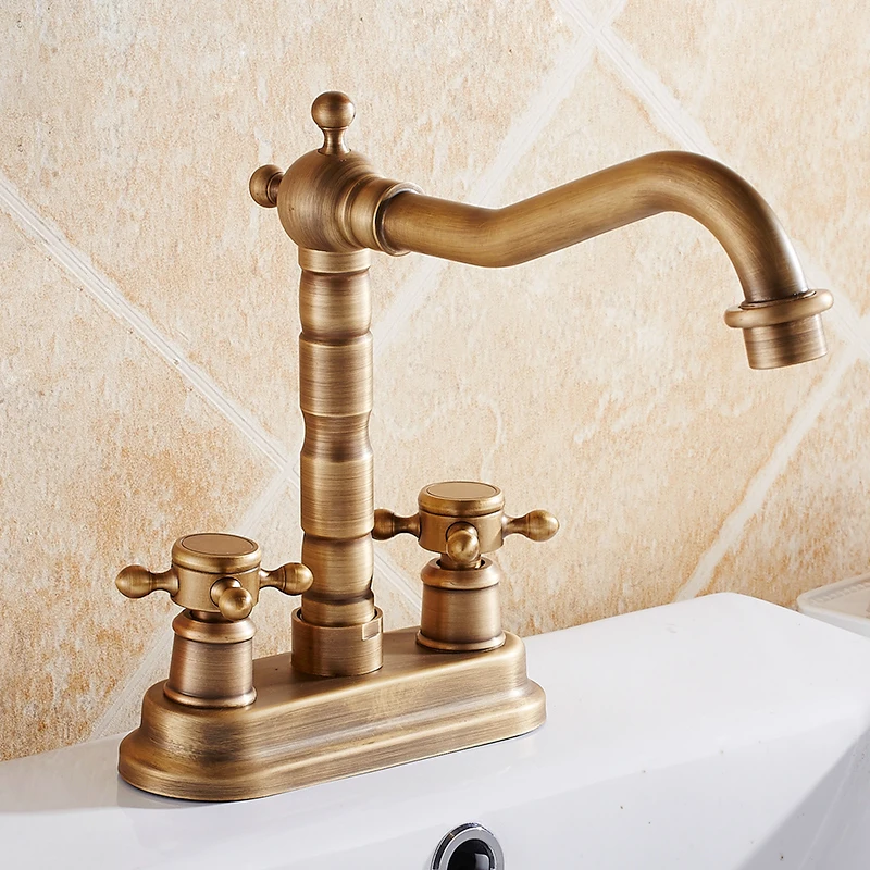 Double Handle Double Hole Bathroom Basin Faucet Antique Bronze American Standard Size Mixer Tap EL1201