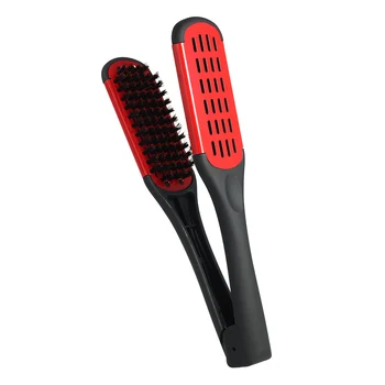 

Hair Straightening Comb Double Sided Bristle Hair Brush Clamp Straightener Comb Natural Fibres Styling Tool